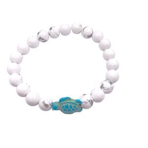 Howlite stone blue green stone turtle stretch bracelet